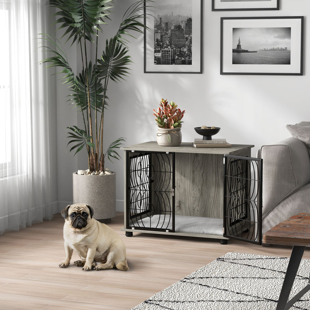 Boujee Dogs Indoor Dog Crate Furniture End Table W/ Plush Washable Cushion, Lockable Door, For Medium size Dogs