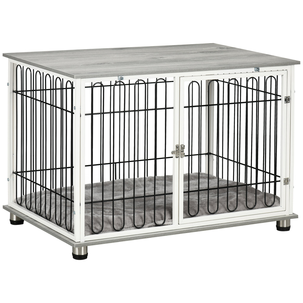 Boujeee Dogs Indoor Dog Crate Furniture, Side End Table, With Soft Washable Cushion, Lockable Doors, For Small And Medium Dogs