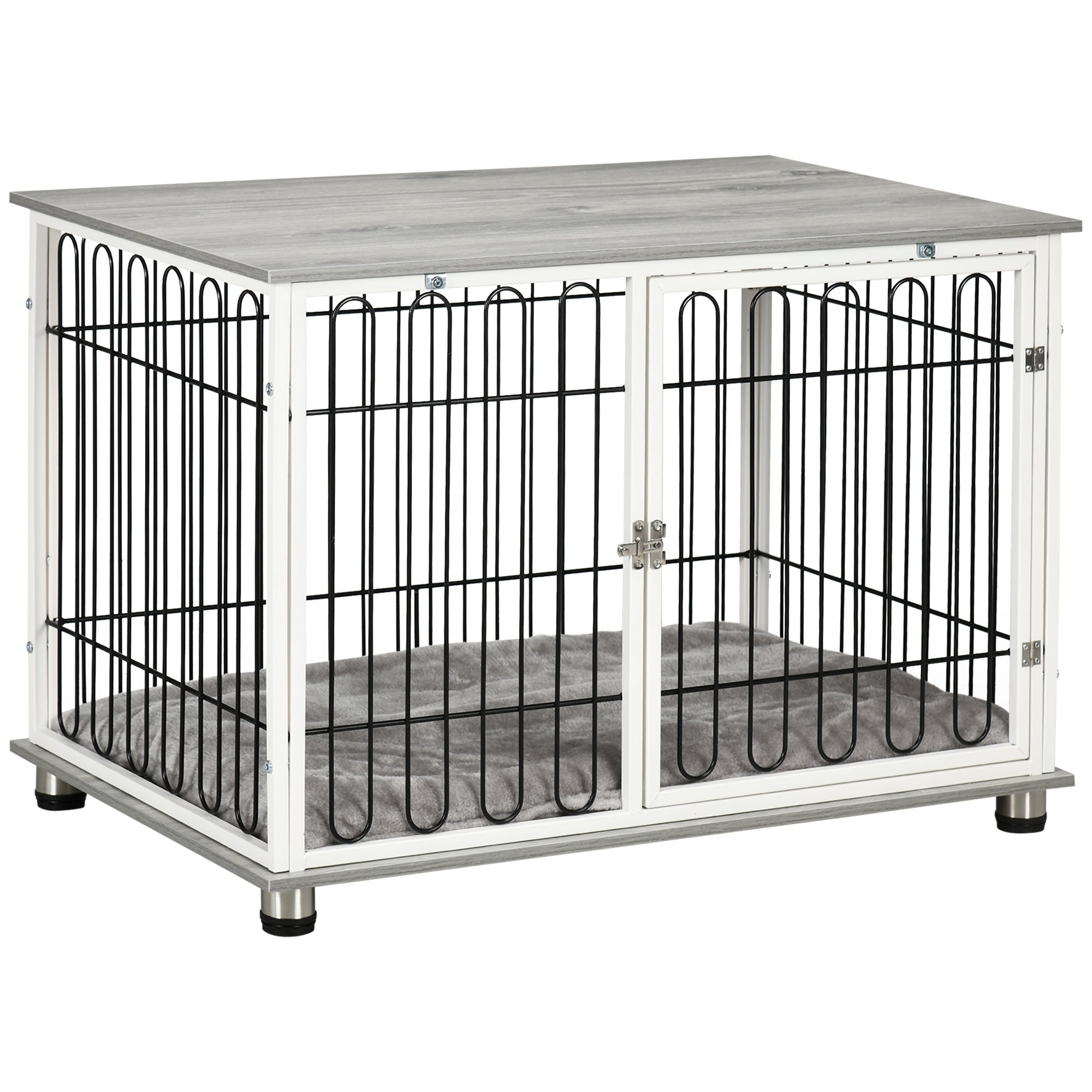 Boujeee Dogs Indoor Dog Crate Furniture, Side End Table, With Soft Washable Cushion, Lockable Doors, For Small And Medium Dogs