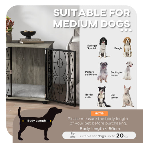 Boujee Dogs Indoor Dog Crate Furniture End Table W/ Plush Washable Cushion, Lockable Door, For Medium size Dogs