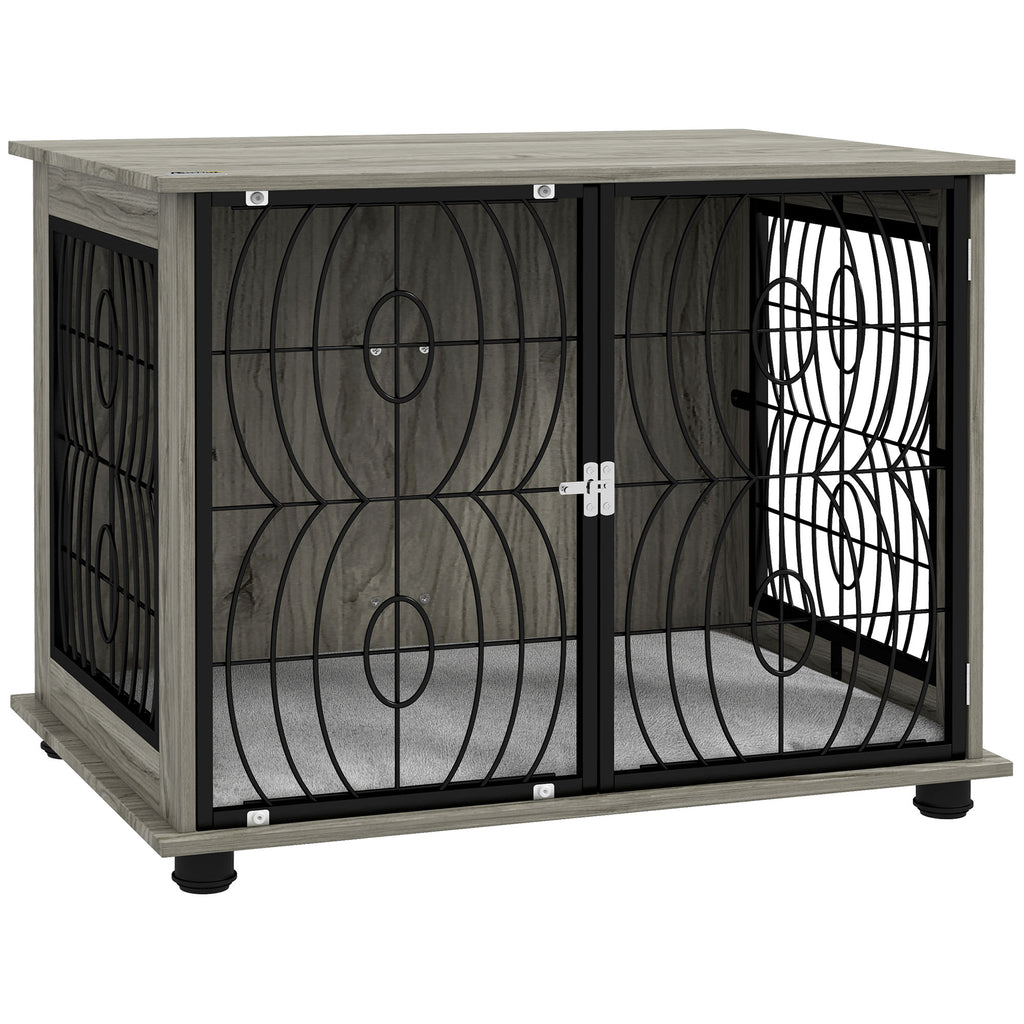 Boujee Dogs Indoor Dog Crate Furniture End Table W/ Plush Washable Cushion, Lockable Door, For Medium size Dogs