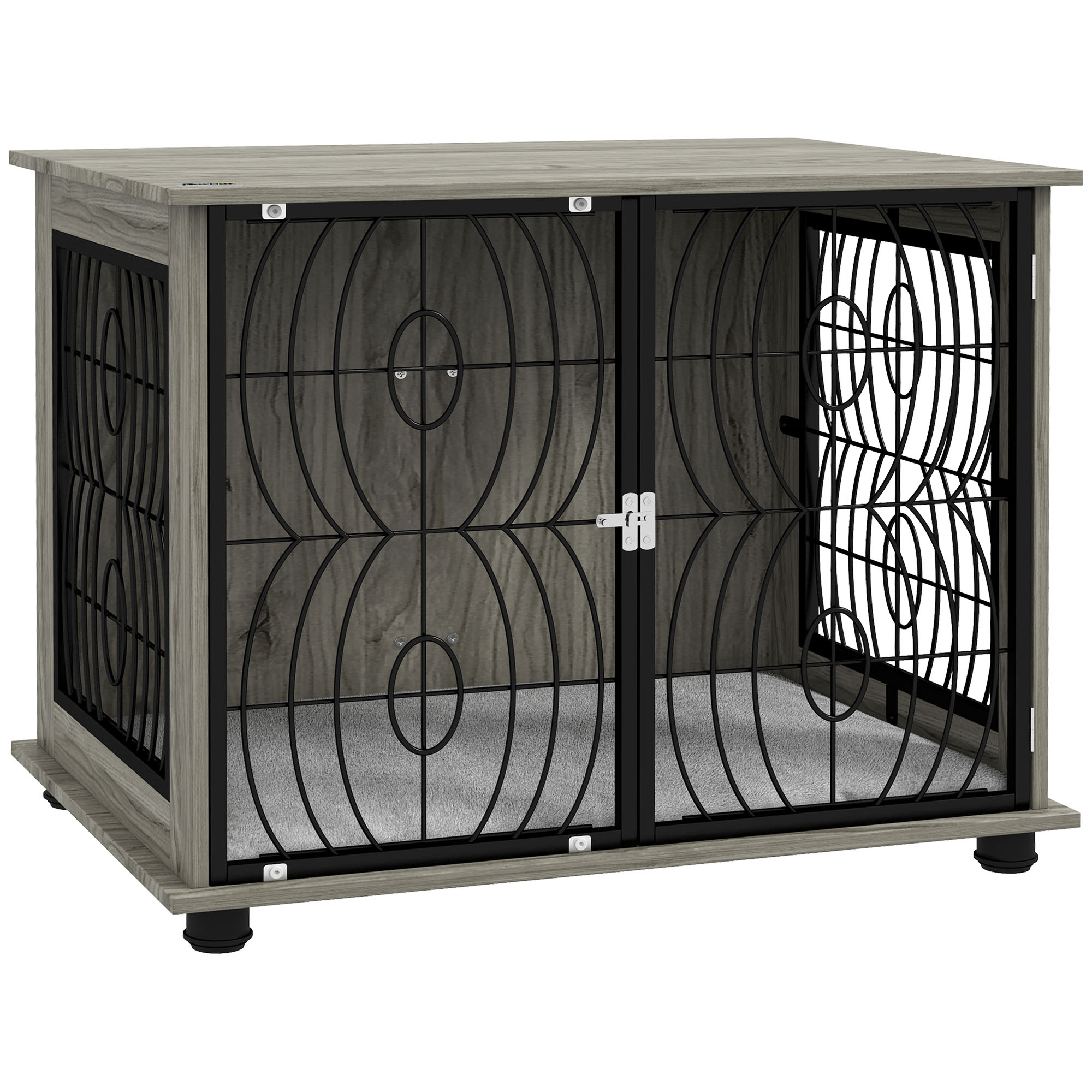 Boujee Dogs Indoor Dog Crate Furniture End Table W/ Plush Washable Cushion, Lockable Door, For Medium size Dogs