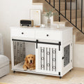 Boujee Dogs Luxurious Modern Wooden Dog Crate Furniture With Double Drawers And Sliding Barn Door, Decorative Pet Kennel End Table With Lockable Wheels, Stylish Dog Cage For Small To Medium Dogs  White